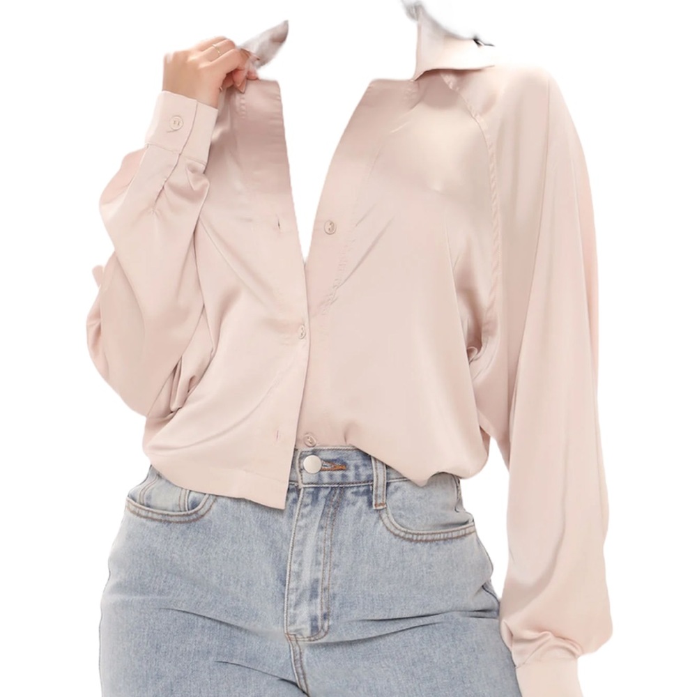 Fashion nova satin button down collared shirt size XS